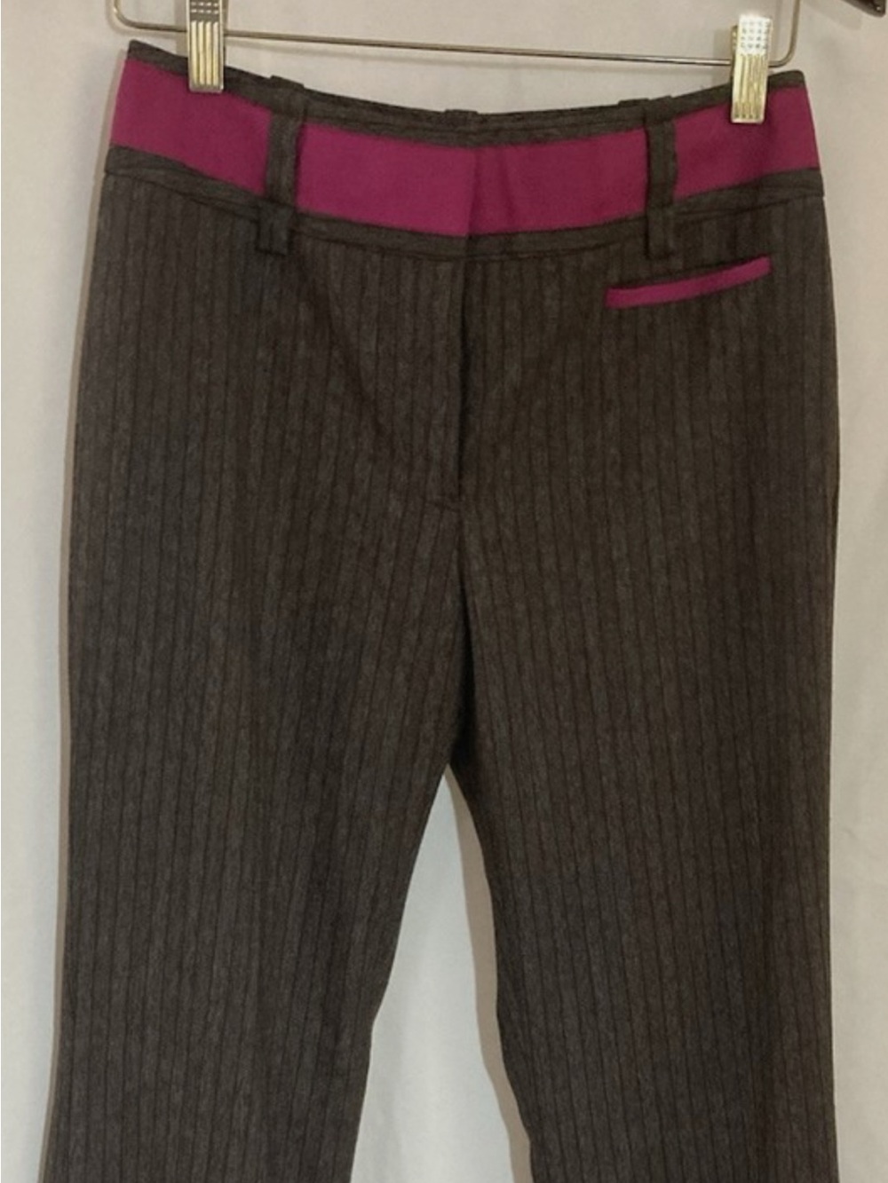 Etcetera Charcoal Pinstripe Boot-Cut Pants with Pink Waistband